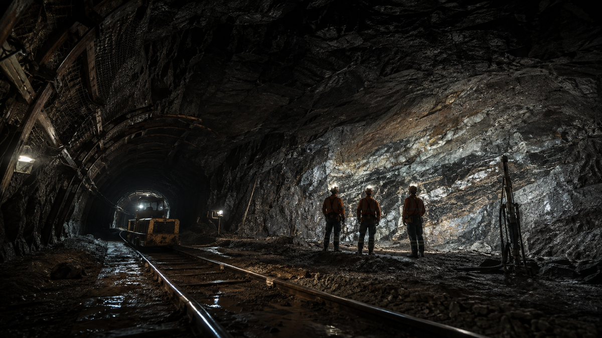 Underground mining corporation examining a newly exposed mineralized structure
